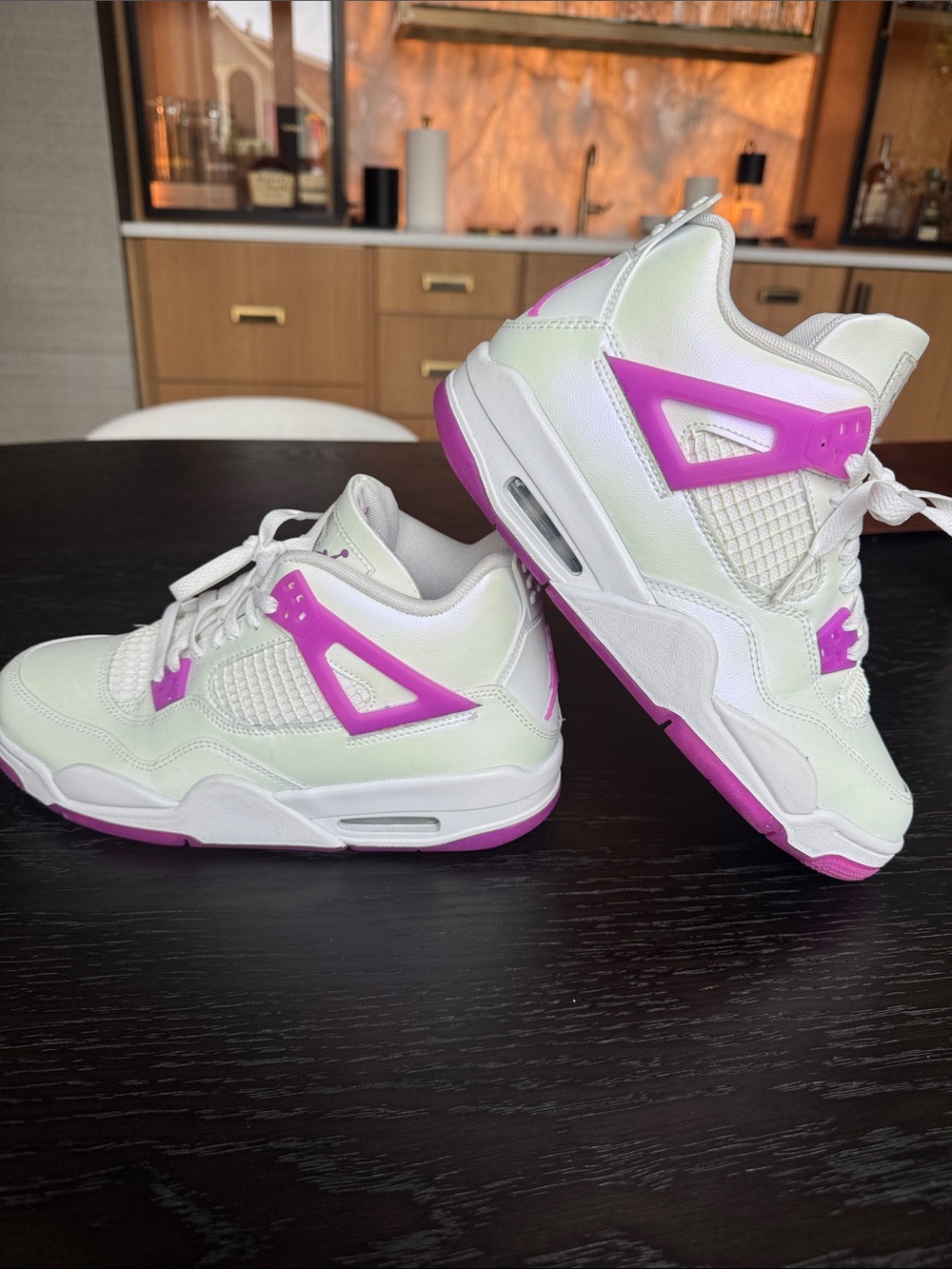 Jordan Kids White and Pink Retro 4 Sneakers
